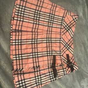 Burberry Pink Plaid Skirt with Buckle Details